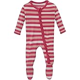 KicKee Print Muffin Ruffle Footie with Zipper, Soft Sleepwear, One-Piece Girl Clothes