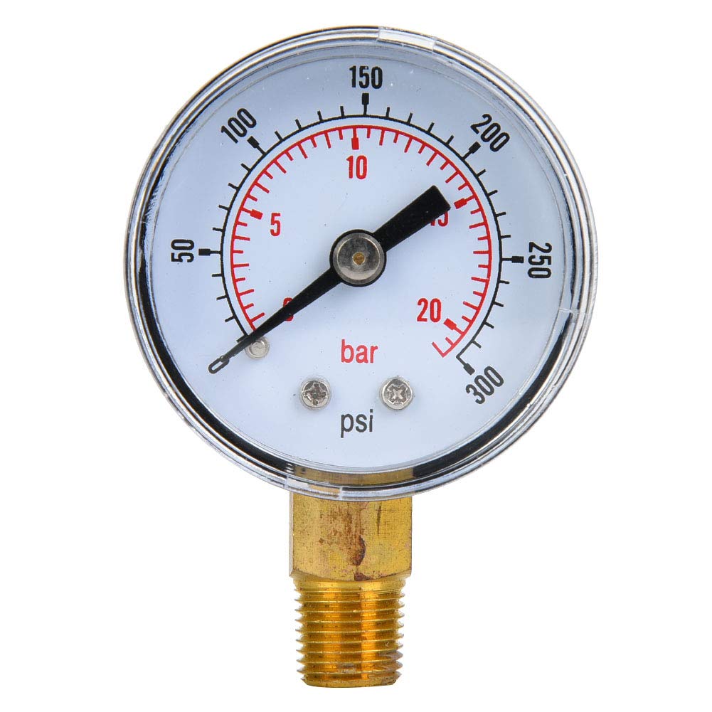 Air Gauge, Mechanical Pressure Gauge Water Pressure Gauge, 1/8inch BSPT Bottom(0-300psi, 0-20bar)