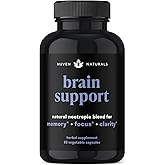 Brain Support Supplement - Natural Memory and Focus Supplement with Lion’s Mane, Ginkgo Biloba, Bacopa Monnieri & Ashwagandha Root - Natural Nootropics & Brain Booster | 60 Capsules