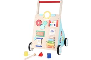 Asweets Wooden Baby Walker Push and Pull Learning Activity Walker Kids’ Activity Toy Multiple Activities Center Develops Motor Skills & Stimulates Creativity(Color)