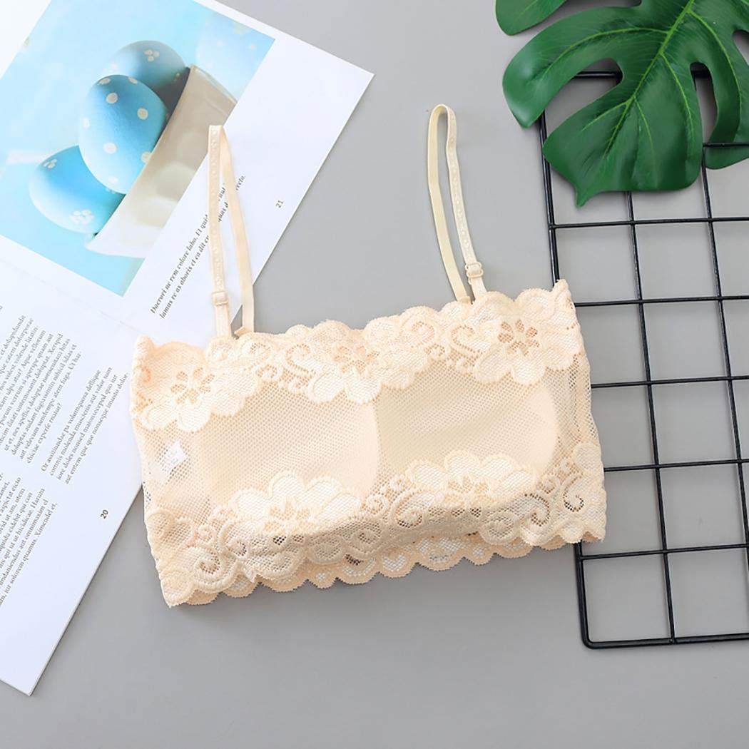 xabern Sexy Underwear Bra,Women Lace Seamless Tube Top Bra Breathable Strapless Bandeau Bra Underwear Everyday Bras Beige