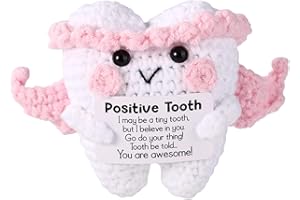 Funny Positive Tooth Doll, Handmade Cute Crochet Tooth Toy with Angel Wings & Card Dental Dentist Assistant Fairy Hygienist H