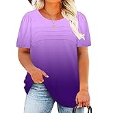 DOLNINE Plus Size Tops for Women Summer Puff Short Sleeve Shirts Casual Pleated Crewneck Tees