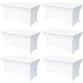Lemict 6FT White Table Cloth - 6 Pack Fitted Stretch Rectangle Spandex Tablecloth, Washable Table Cover for Party, Picnic, Wedding, Banquet, Birthday and Festival(30" x 72")