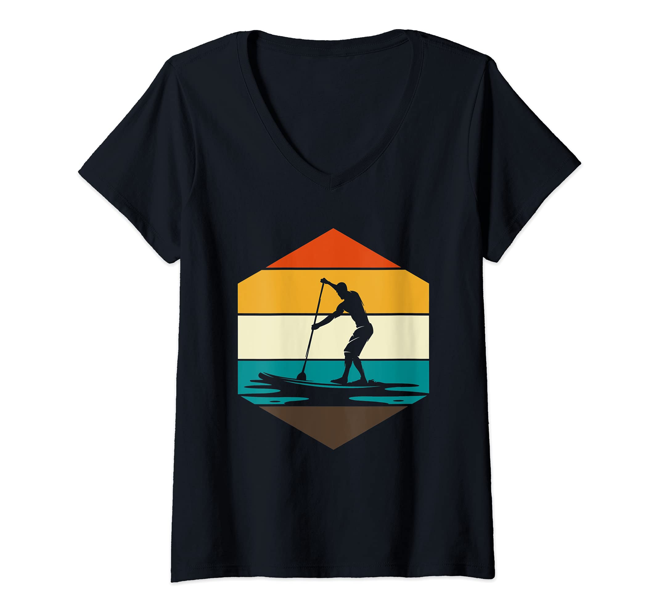 Womens Paddleboard Stand Up Paddling Paddleboarding Retro SUP V-Neck T-Shirt
