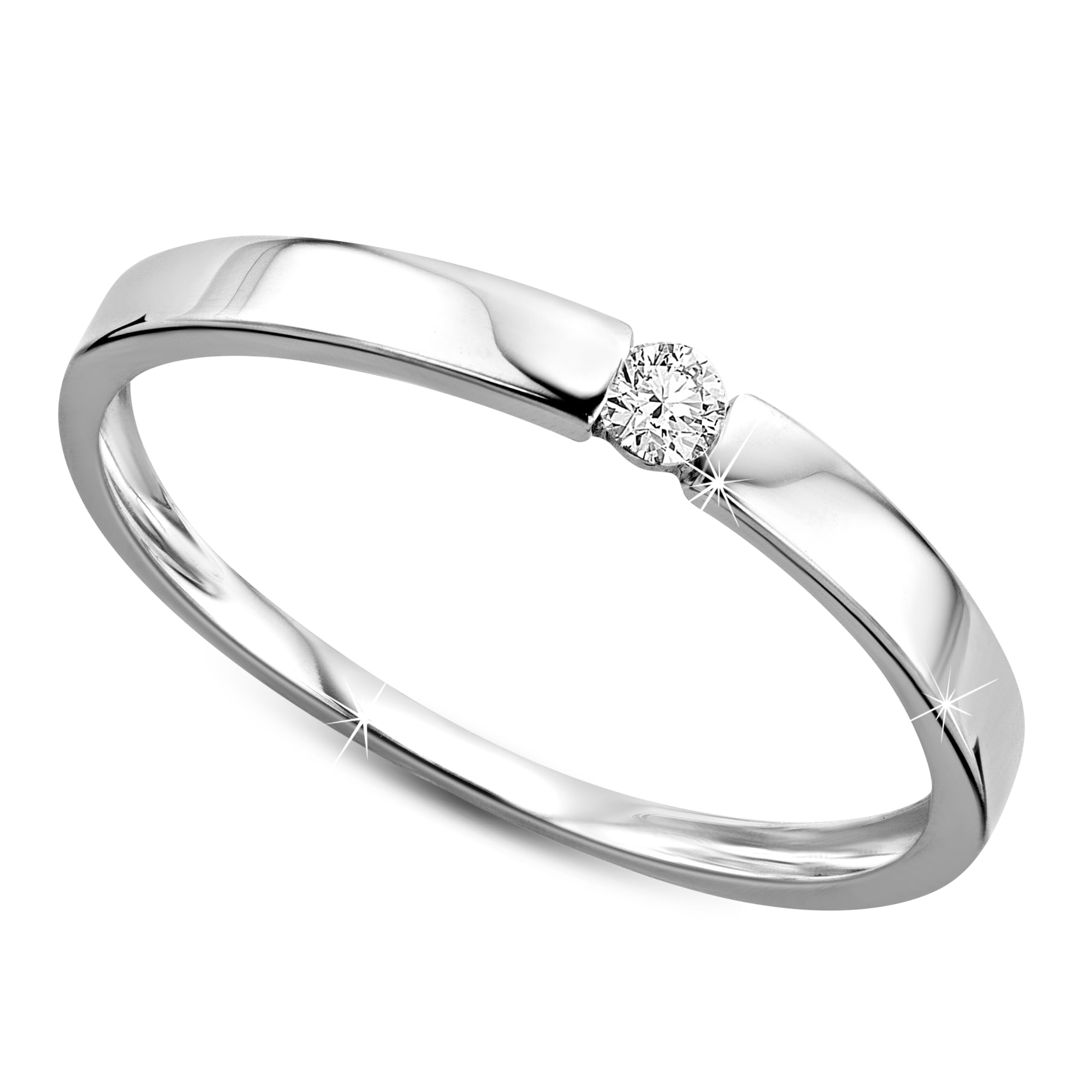 OROVI White Gold Ring for Women with a Diamond in 9 Carat Gold, Hypoallergenic Ring - Handmade Engagement Rings with jewellery box