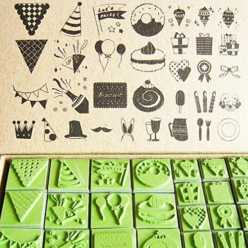 Np Crafts 33 Rubber Stamp Scrapbook Party Set Party Hat Cake Celeblate Balloon Flag Decroative Rubber Stamps (CR003)