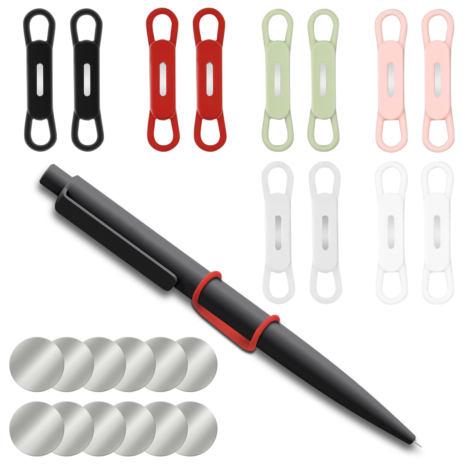 CANIPHA 12Pcs Magnetic Pen Holder for Refrigerator, Magnet Pencil Holder Silicone Pencil Organizer Storage Adjustable Pen Holder for Fridge Clipboard, Classrooms Office Desk Accessories (6Colors)