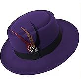 Cotilafi Classic Pork Pie Hat with Feathers Flat Top Fedora, Vintage Panama Hats, Warm Comfortable Jazz Cap