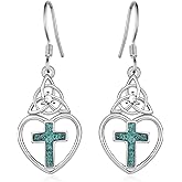 Lieditia Turquoise Cross Earrings for Women 925 Sterling Silver Turquoise Celtic Dangle Earrings Cross Jewelry Gifts for Women