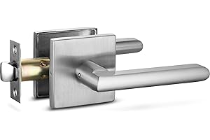 Berlin Modisch Passage Lever Door Handle Slim Square Non-Locking Lever Set [for Hallway or Closet Doors] Reversible for Right & Left Sided Doors Heavy Duty - Satin Nickel Finish