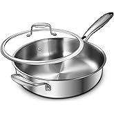 EWFEN 12 Inch Tri-Ply Stainless Steel Frying Pan, Compatible with All Cooktops Up to 600℉, Large Frying Pan with lids, Induction-Ready Skillet, Dishwasher and Oven Safe, Even Heat, 12" Pan+Handle+Lid