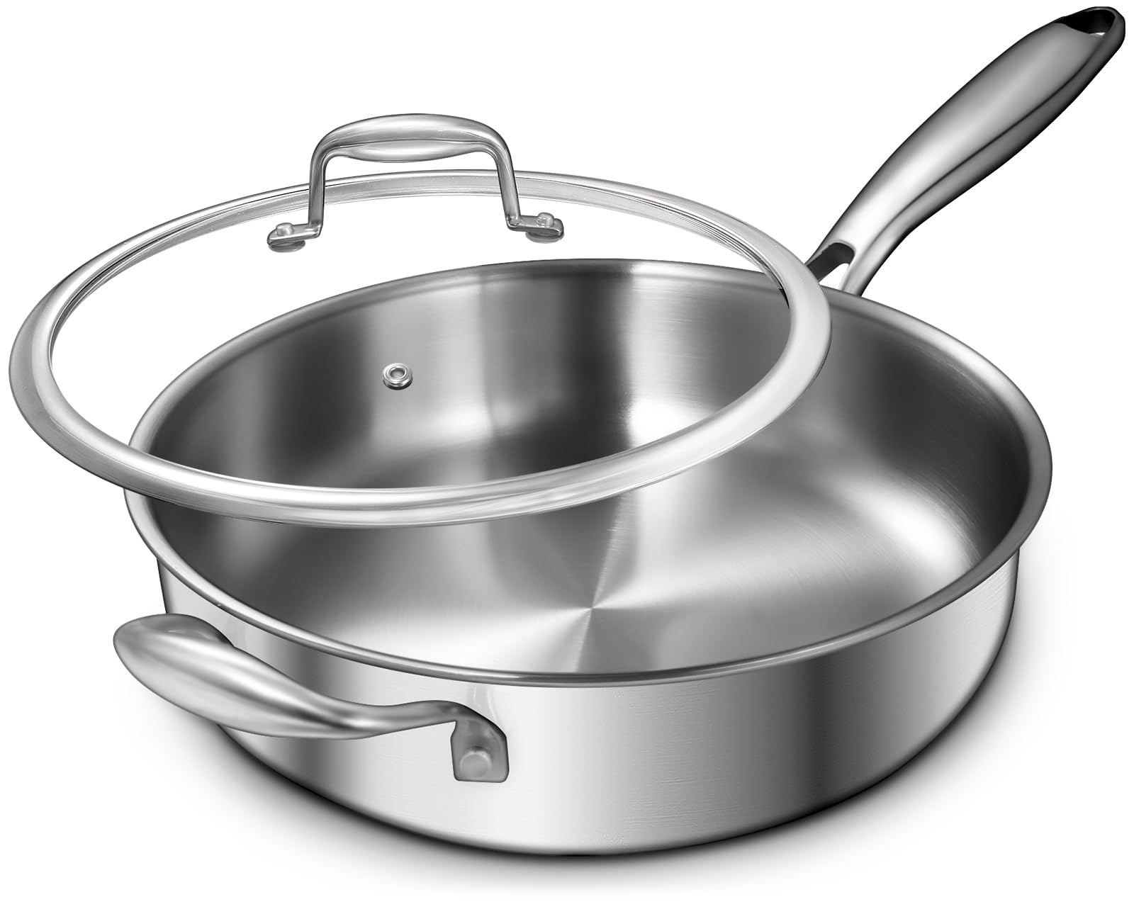 Photo 1 of EWFEN 12 Inch Tri-Ply Stainless Steel Frying Pan, 5-Quart Deep Saute Pan with lids, PFOA&PTFE Free Skillet, Induction Cooking Pan, Dishwasher&Oven Safe,Works on All Cooktops