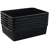 Asking 6-Pack Desk Organizer Tray, Office File Organizer Basket, Black | Desktop Storage Tray, Office File Organizer with Handle, Portable Large Storage Basket for Office Supplies, Craft, Magazine