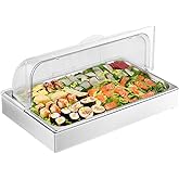 VEVOR Countertop Food Serving Display Container, 1 x 1 Pan Stainless Steel Food Serving Tray, Buffet Condiment Dispenser Display Rack with Clear Lid & 3 Ice Trays, for Restaurant Hotel Kitchen Party