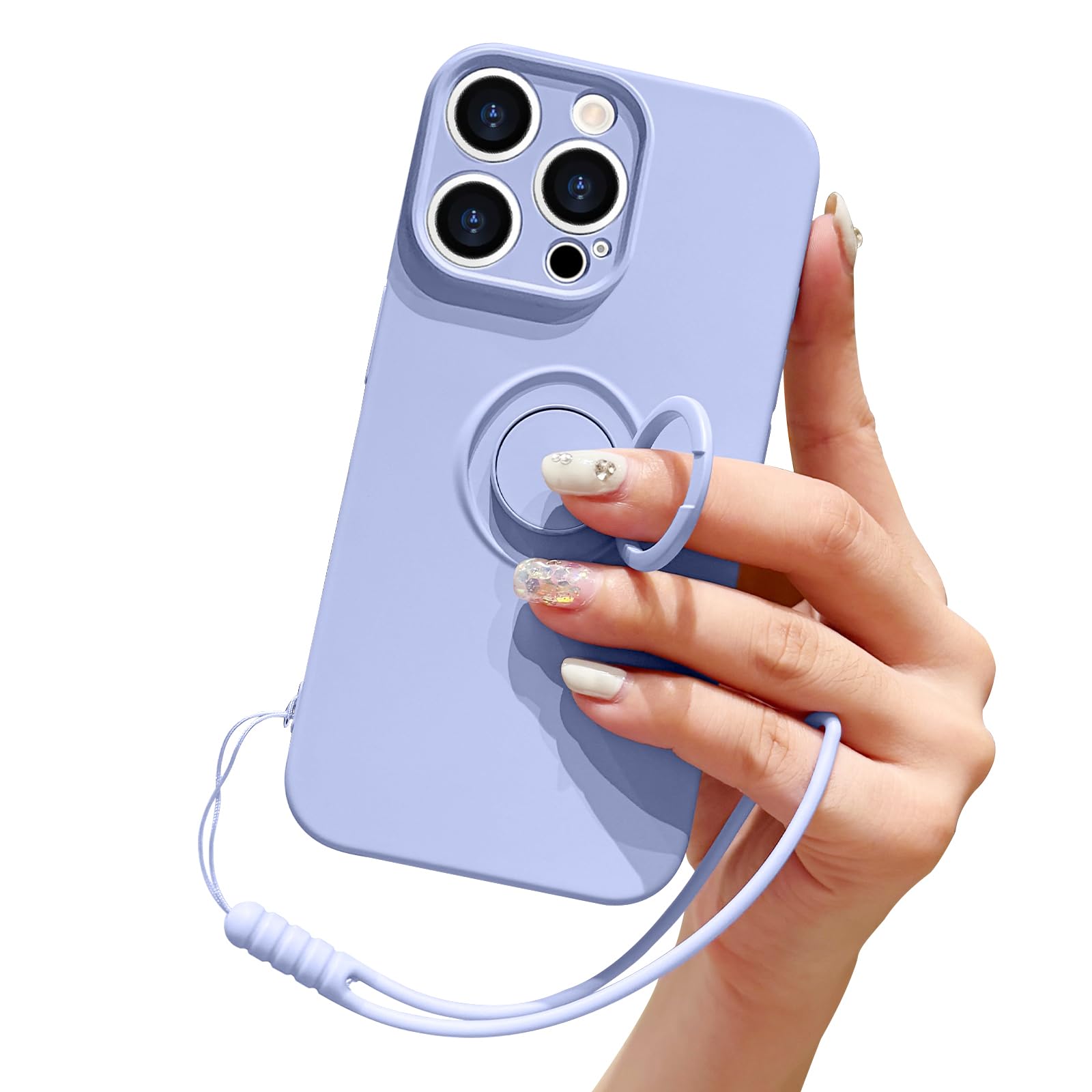 Pepmune Compatible with iPhone 16 Pro Case Liquid Silicone with Ring Holder Kickstand Magnetic Car Mount Detachable Wrist Strap Shockproof Soft Protective Cover-Purple