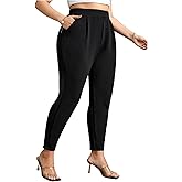 WDIRARA Women's Plus Size Skinny Pants Work Office High Waisted Pants with Pockets