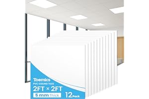 Toemics Ceiling Tile, 12 Pack Drop Ceiling 2ft x 2ft PVC Panel Cover 5mm Waterproof Washable and Fire-Rated Drop Tile 48 Sq. Ft - White