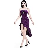 LANSHULAN Women Gothic Sexy Asymmetrical Hem Spaghetti Strap Goth Dress Without Choker & Gloves
