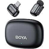 BOYA mini 2 Wireless Lavalier Microphone for iPhone 15/16/17, Android Phone | Mini Mic with AI Noise Reduction, App Control, 30H Battery Life for Vlog Recording Streaming (1TX + USB-C RX + Charging Case)