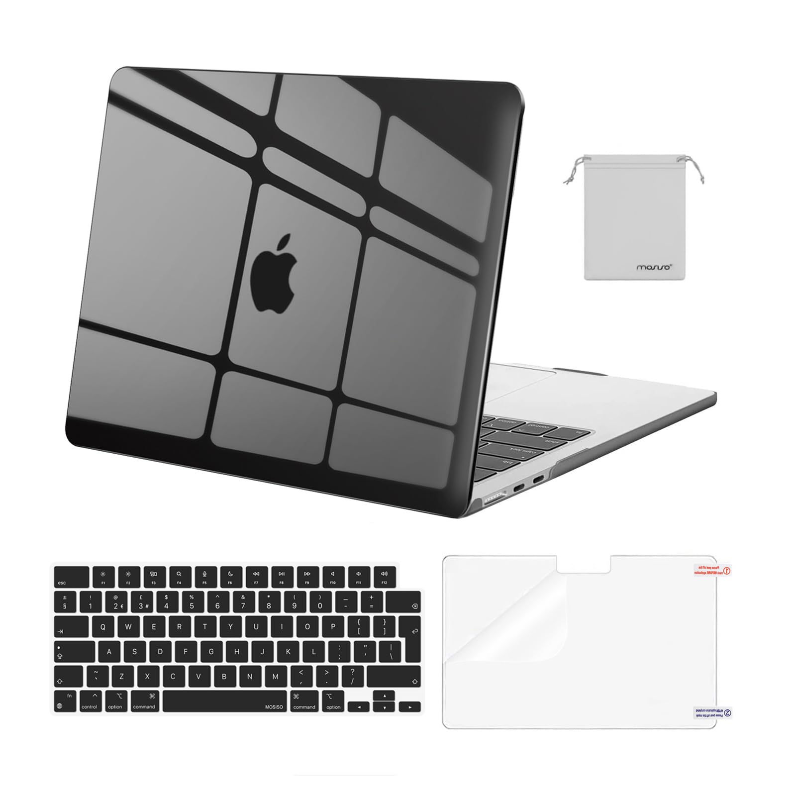 MOSISO Compatible with MacBook Air 13 inch Case M5 M4 M3 M2 2026-2022 A3449 A3240 A3113 A2681, Hard Shell Cover for MacBook Air 13.6 inch Display &KeyboardSkin&ScreenFilm&Pouch, Smoke Black