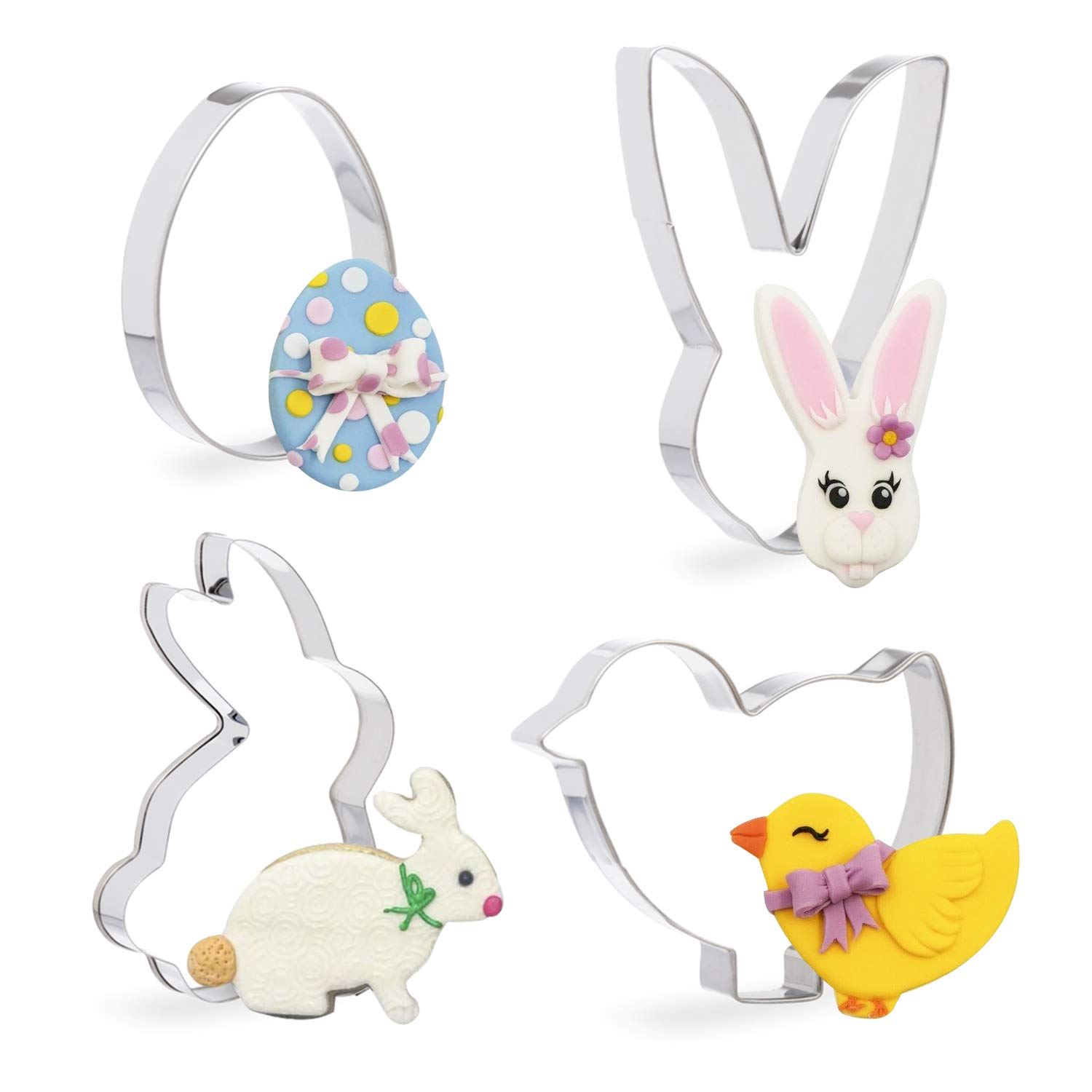 Invero® 4 Pack Easter Cookie Cutter Set with Bunny Chicken Egg Chick Rabbit Shapes Fondant Biscuit