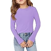 Haloumoning Girls Long Sleeve T-Shirts Kids Summer Fall Crewneck Tops Basic Tees 5-14 Years