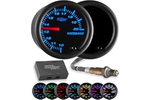 GlowShift Tinted 7 Color Analog Wideband Air/Fuel Ratio AFR Gauge - Includes Oxygen Sensor, Data Logging Output, Weld-in Bung
