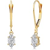 Gem Stone King 14K Yellow Gold Gemstone Birthstone Leverback Dangle Earrings for Women | Marquise 6X3MM | Fine Jewelry Gifts for Her Mom Women Wife