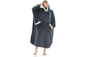 L'AGRATY Oversized Wearable Blanket Hoodie for Adults: Oversized Sherpa Fleece Hoodie Blankets with Giant Hood Pocket for Women Men - Cozy Warm Wearable Blanket Hoodies Sweatshirt for Gifts (Grey)