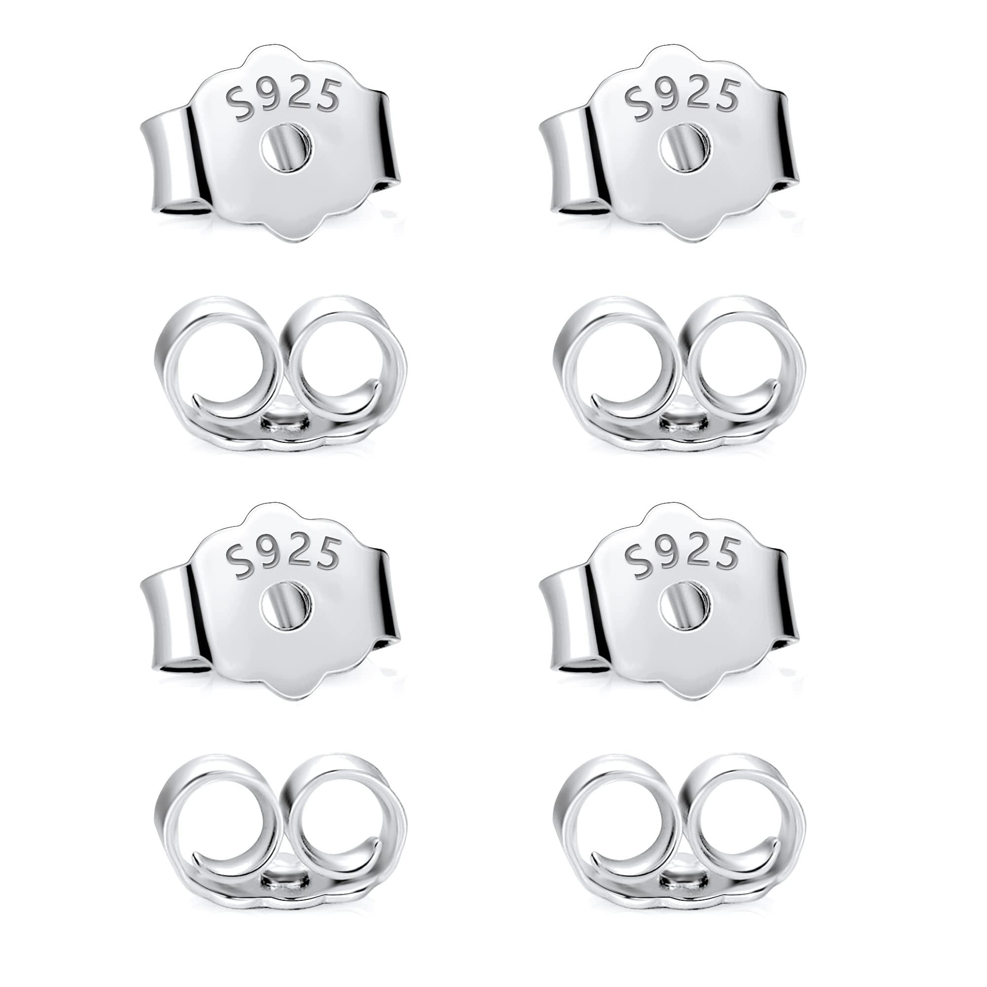 ASH'S CHOICE 925 Sterling Silver Earring Backs Replacements for Posts 4Pairs Pierced Earring Backings Secure for Studs Hypoallergenic Safety Locking Butterfly Earrring Stoppers