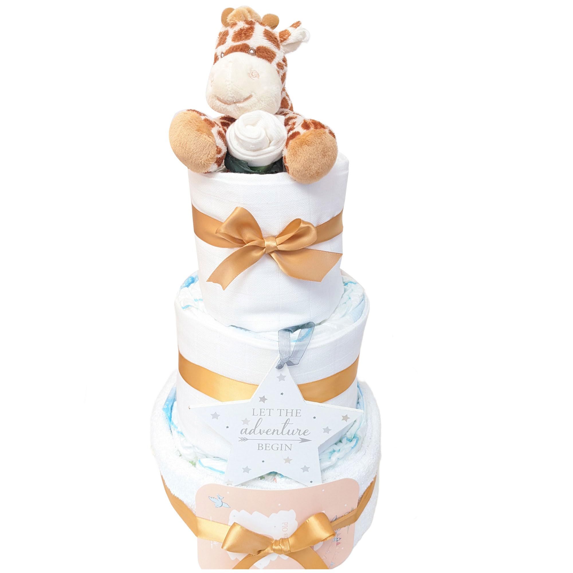 3 Tier Giraffe Nappy Cake Gift Hamper Set for Baby Shower Present - Boy or Girl Present for New Parents