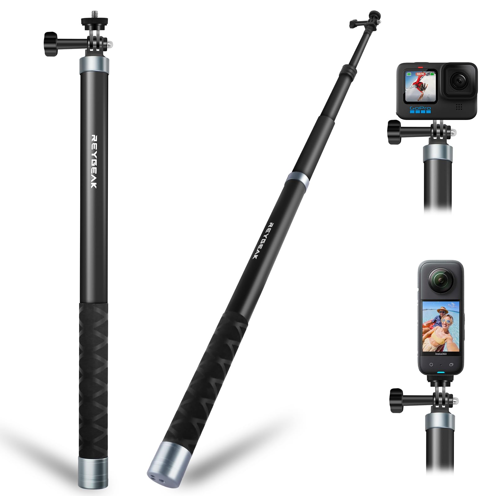 REYGEAK Carbon Fibre Selfie Stick for Insta360, Carbon Fibre Material Extendable Polar Monopod for GoPro Max Hero 11 10 9 8, DJI OSMO Action 4/Action 3 and Other Cameras (2.7 m/270 cm)