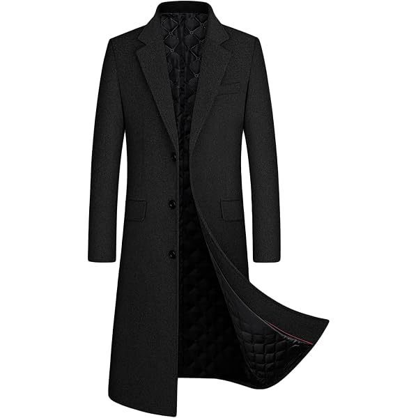 xxxiticat Men's Winter Trench Coat Long Sleeve Notch Lapel Single