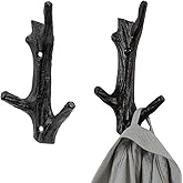 MyGift Vintage Dark Brown Cast Iron Tree Branch Design Wall Mounted Decorative Entryway Coat Hanging Hooks or Bathroom Towel and Robe Hangers, Set of 2