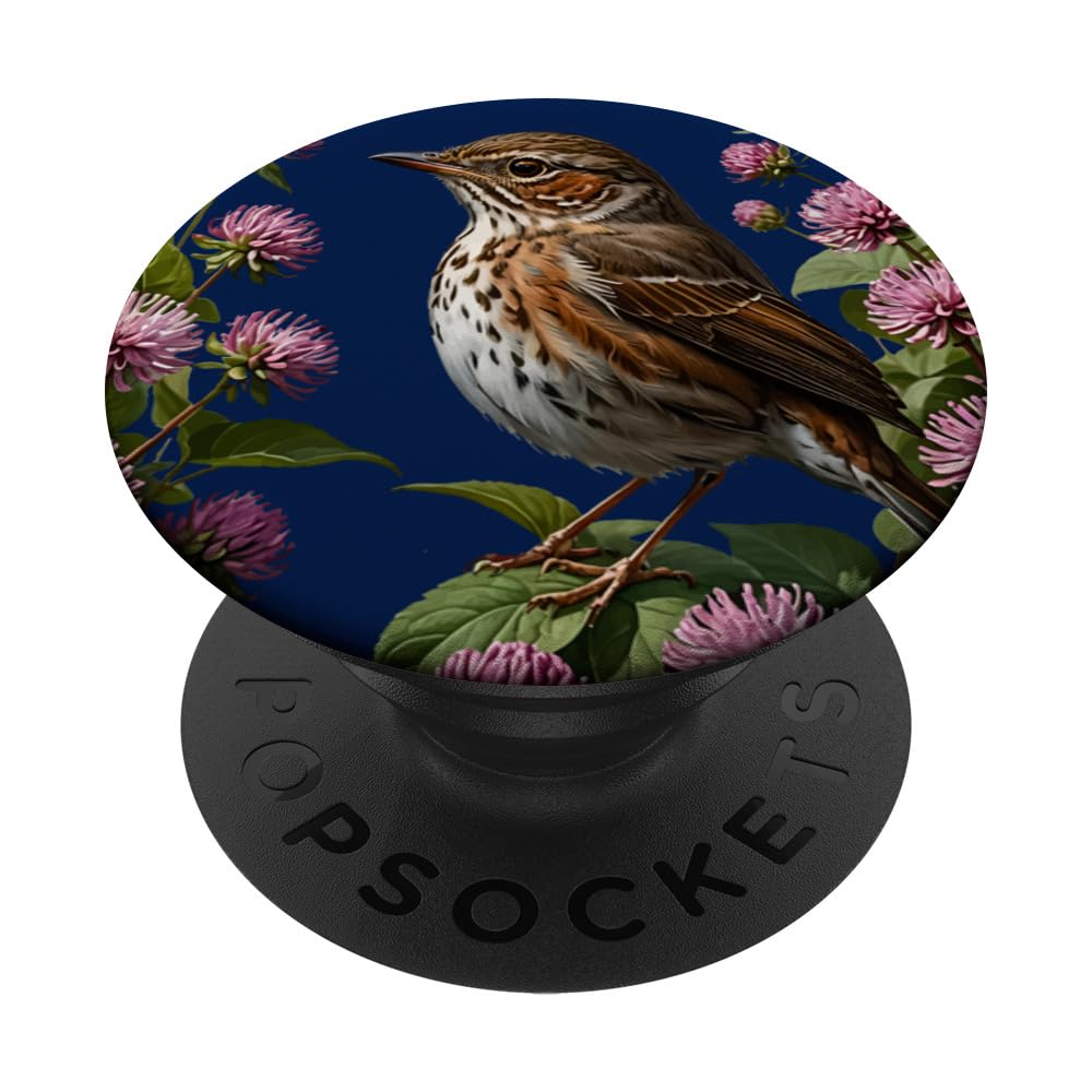 A Hermit Thrush Surrounded By Red Clover Flowers PopSockets Swappable PopGrip