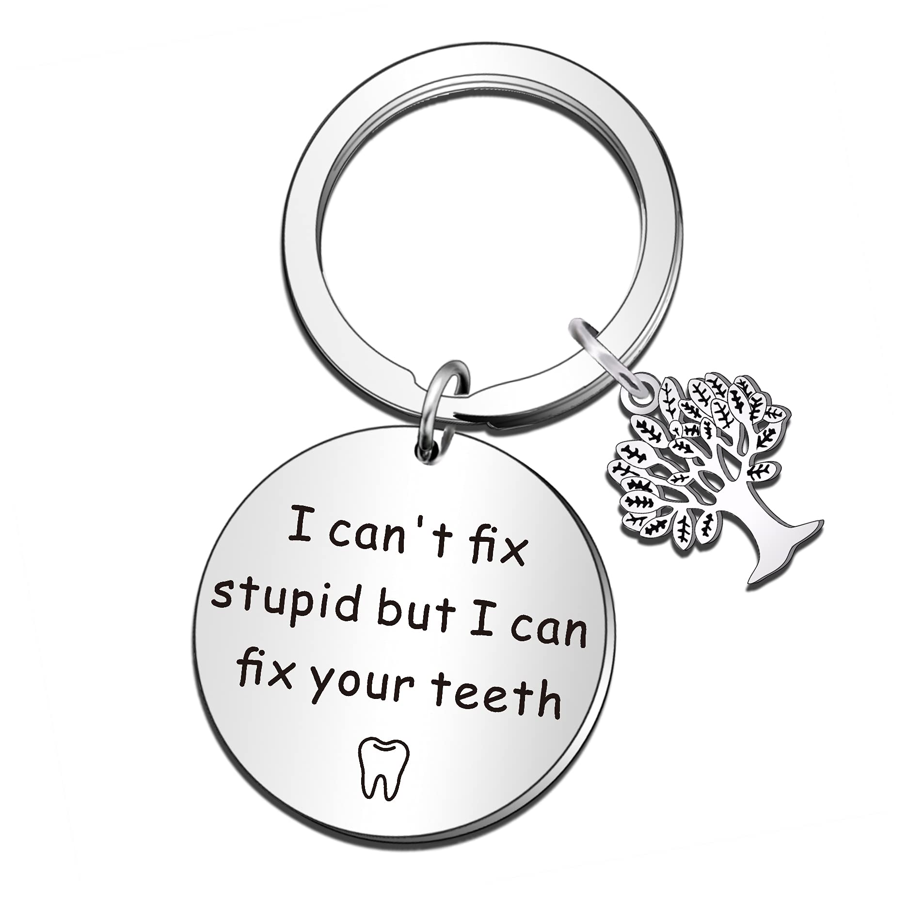 QMVMV Funny Dentist Keyring Dental Hygienist Gifts for Women Men I Can't Fix Stupid But I Can Fix Your Teeth Gift Retirement Graduation Christmas Birthday Gifts for Dentist