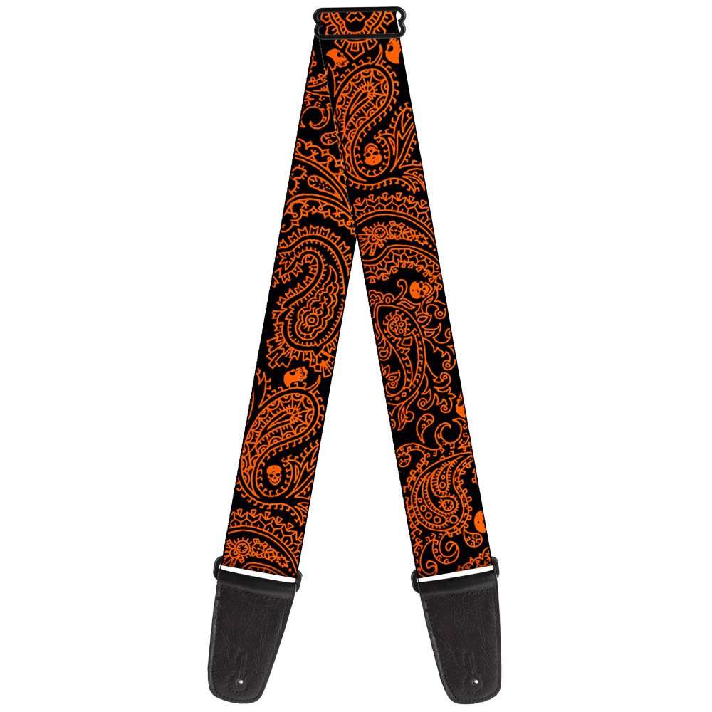 Buckle-Down Guitar Strap Bandana Skulls Black Orange 2 Inches Wide (GS-W32816)