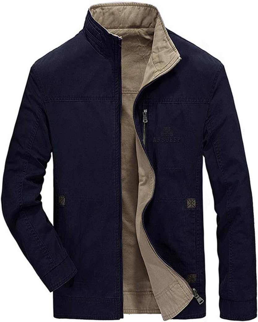 Wlilicici Two-Sided Wear Men's Casual Autumn 100% Cotton Khaki Jackets Coats