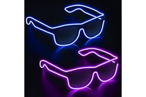 YouRfocus Wireless Led Light up Glasses 2 Pack Glow in The Dark Neon Rave Glasses for Rave Party, EDM, Halloween, Christmas (Blue + Purple)