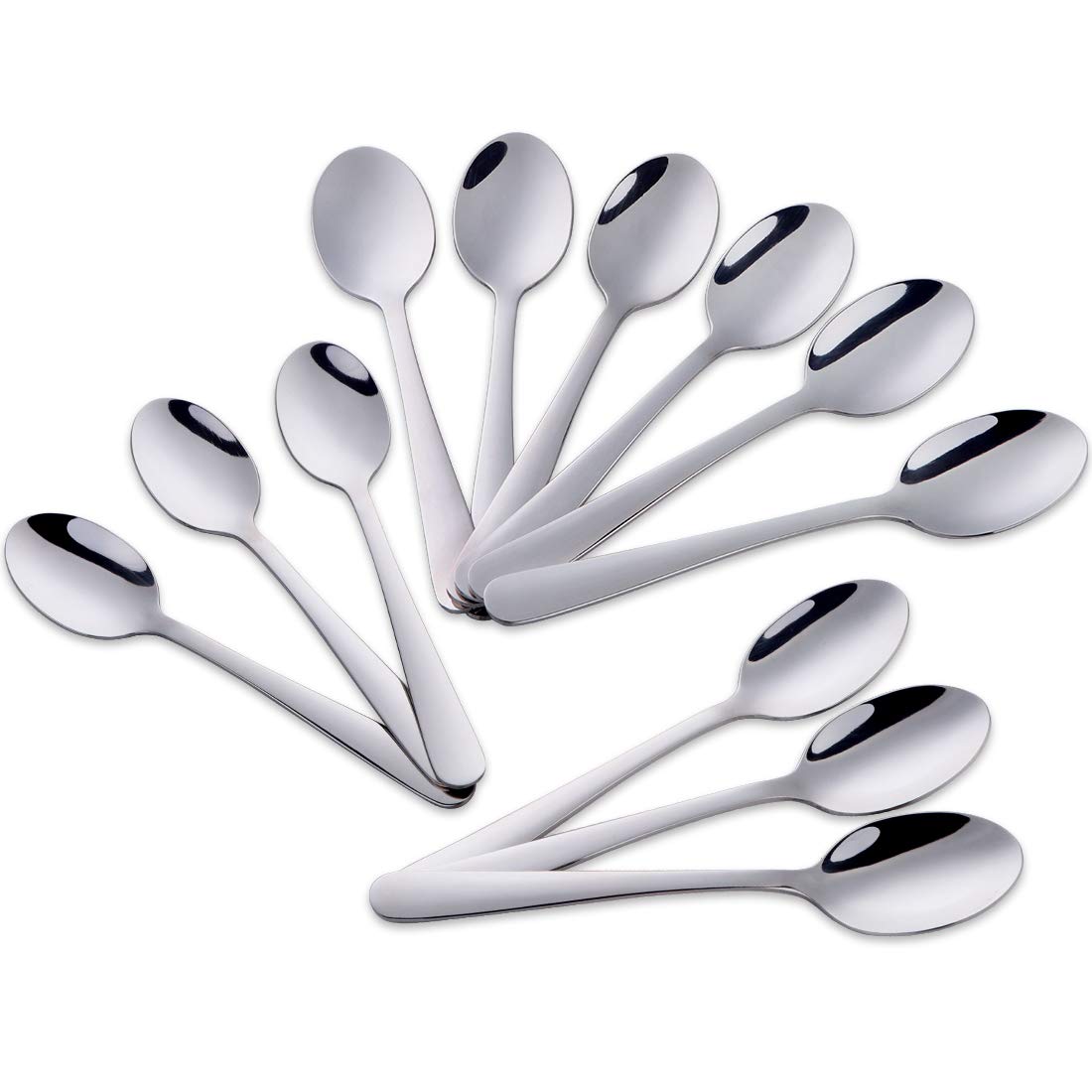 Buyer Star 12Pcs Coffee Spoons, Silver 14-cm Stainless Steel Teaspoons for Sugar Dessert Cake Espresso Demitasse Ice Cream Mini Spoons