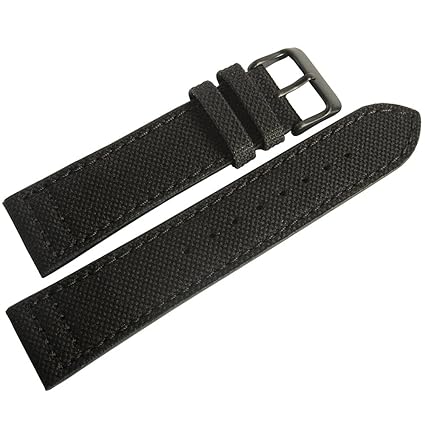 EULIT 20mm Black Canvas with PVD Buckle Made in Germany Mens Watch Strap