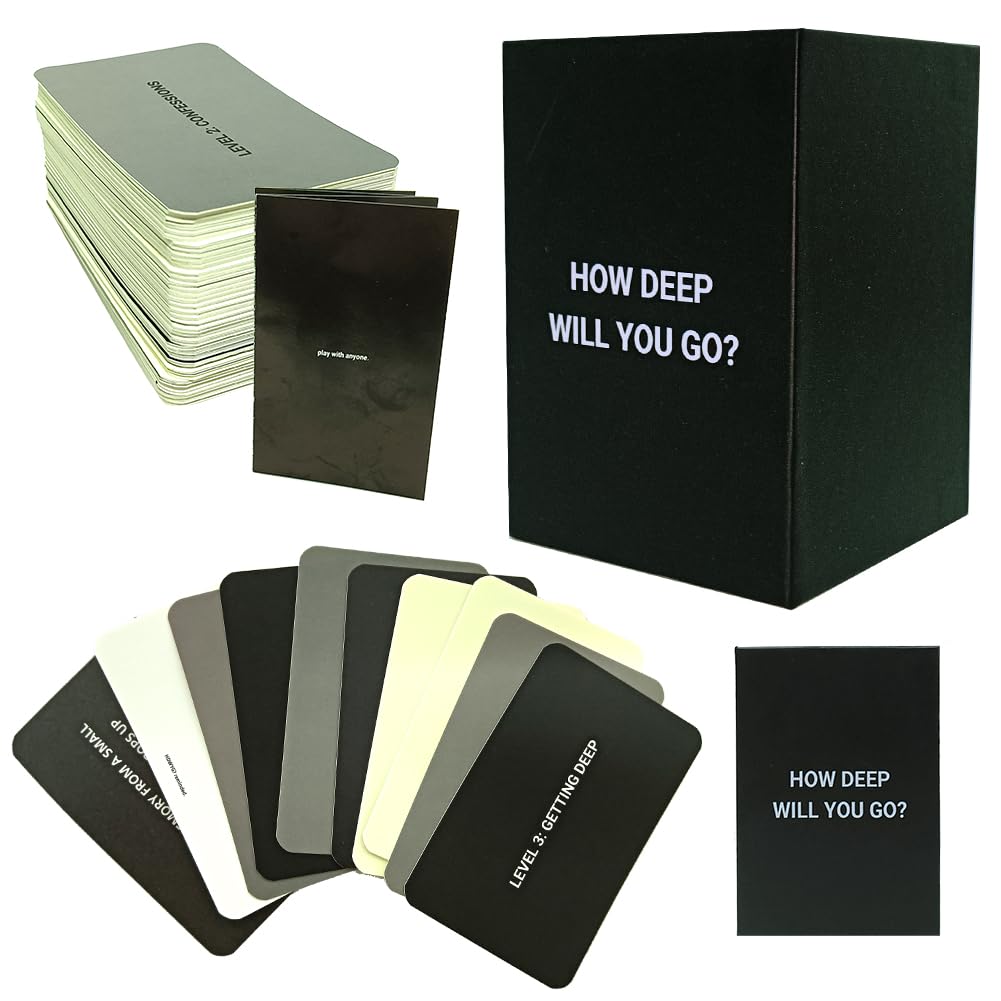 SLPERJE How Deep Will You Go Card Game,Conversation Cards, Game of Questions to Deepen Connection Engaging Questions for Friends, Family and Dates–Fun for Parties, Road Trips, Vacations (1 Set)