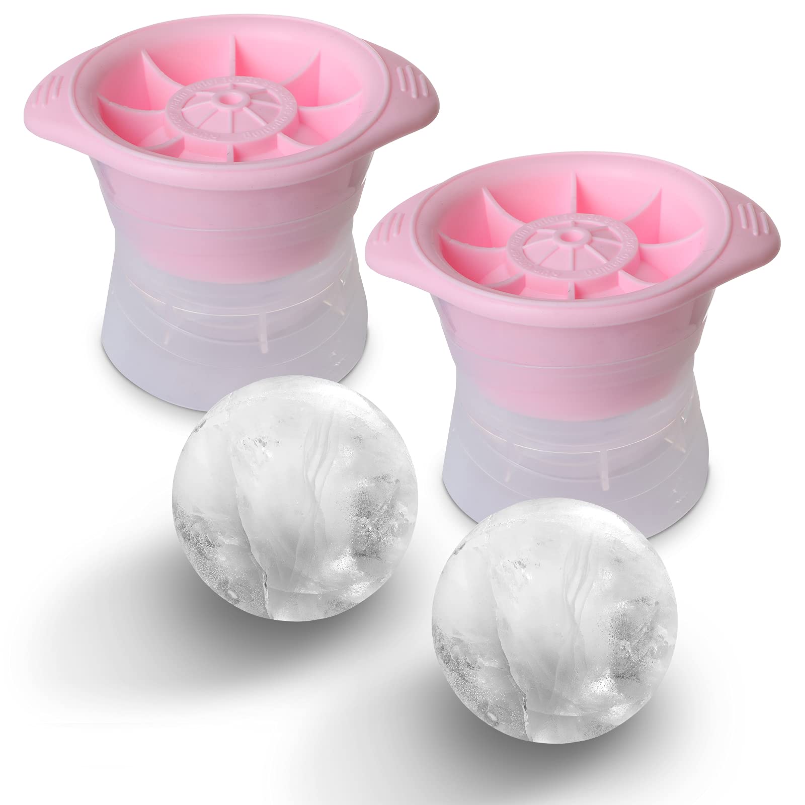 LINGLAN Sphere Ice Molds 2.5 inches Large Ice Cube Trays Set of 2 (Pink)