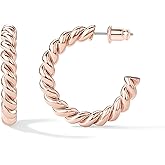 PAVOI 14K Gold Plated Twisted Rope Round Hoop Earrings in Rose, White and Yellow Gold