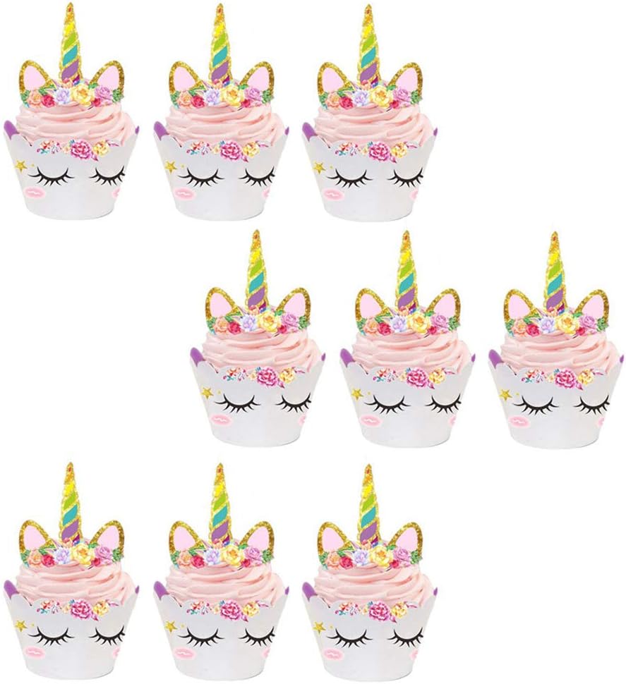 Unicorn Cupcake Cake Wrappers Toppers Baby Kids Children Birthday Party Decorative Supplies 24pcs