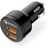 AUKEY Car Charger Quick Charge 3.0, 39W Dual Ports Samsung Galaxy Note8 / S9 / S8 / S8+, LG G6 / V30, HTC 10 More | Qualcomm Certified