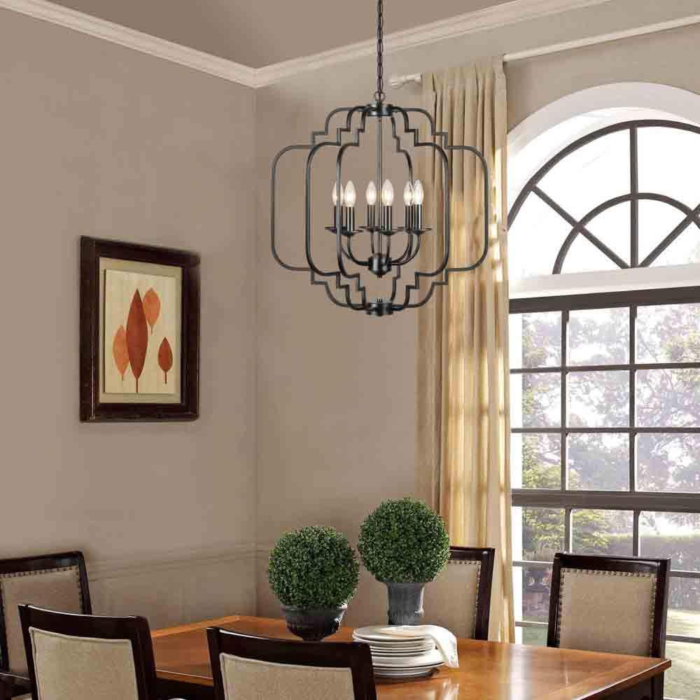 T&A Orb Black 6-Light Chandelier,Rustic Wrought Iron Large Chandelier Modern Farmhouse Hanging Light for Dining Room Foyer Kitchen: Home Improvement