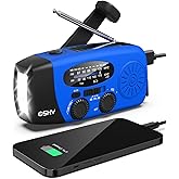 Esky Emergency Hand Crank Radio with 2000mAh Rechargeable Battery, AM/FM/NOAA Portable Emergency Radio with 3 LED Flashlight,