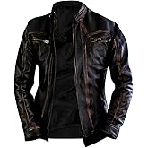 Carviture Ltd Mens Café Racer Leather Jacket - Genuine Lambskin Leather Biker Style Mens Vintage Motorcycle Jacket